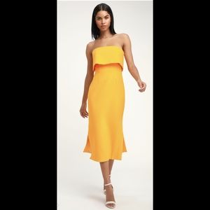Golden Yellow Strapless Midi Dress